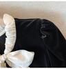 Bow Shirt for Women In Spring, Autumn, and Winter with A Sense of High-end Design, Gentle Temperament, and A Black Velvet Top with Bubble Sleeves