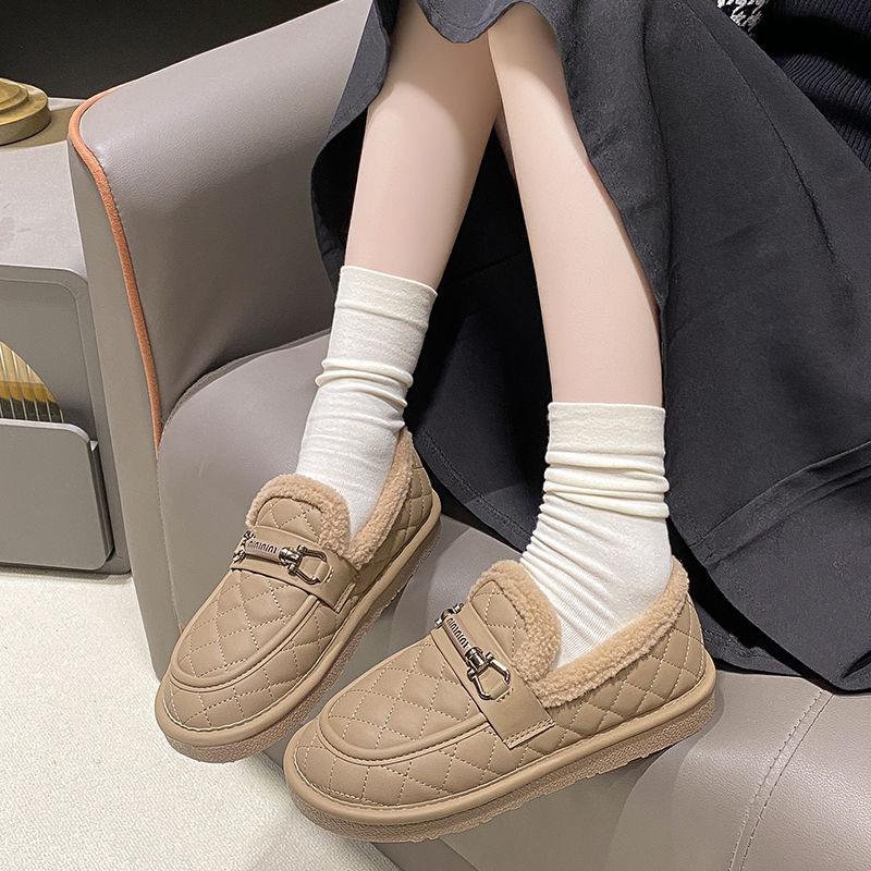 Buckle Cotton Shoes Winter New Warm Velvet Single Shoes Bread Shoes Flat Shoes Fluffy Shoes
