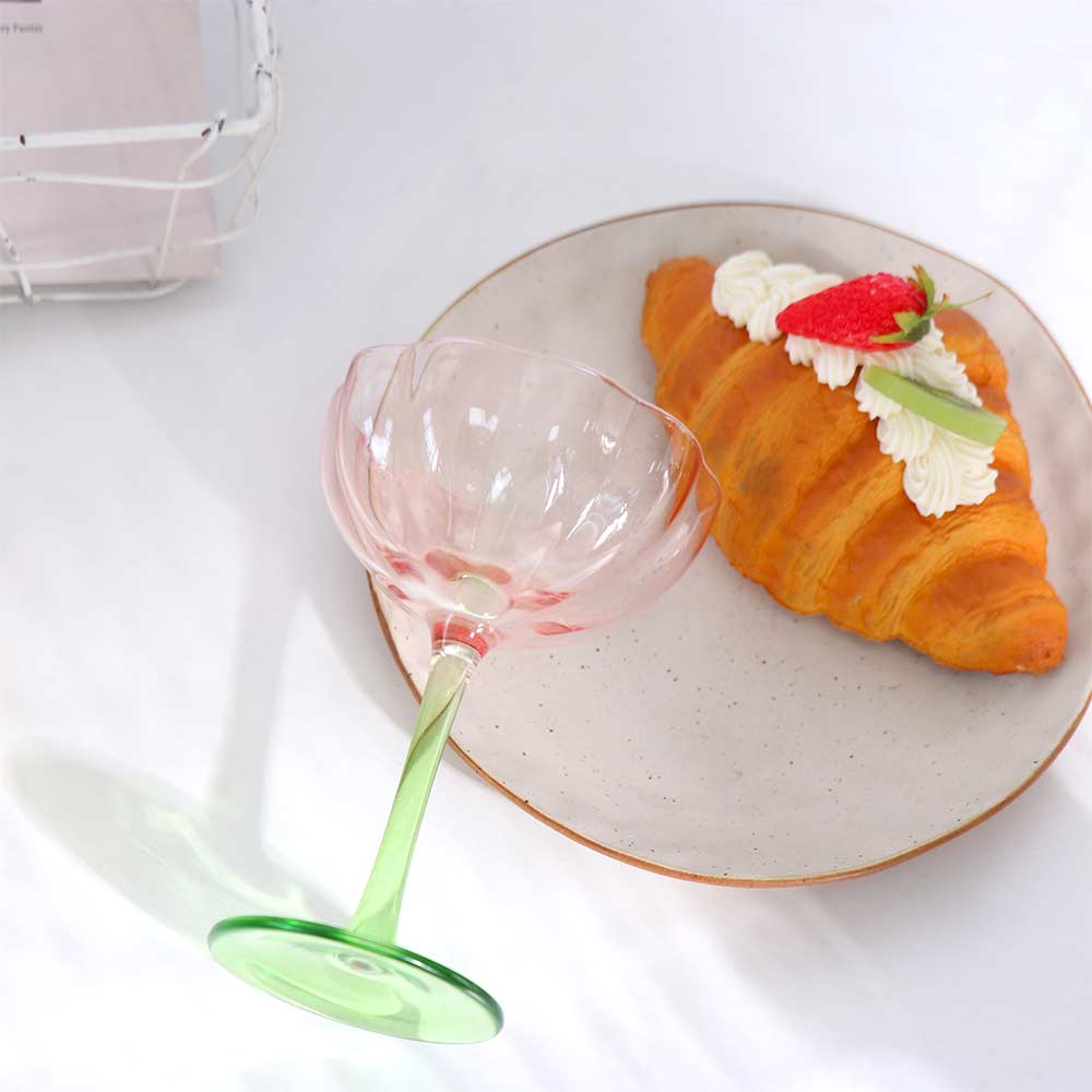 French Style Flower Shape Goblet Gradient-Colored Tall Foot Wine Cup Creative Ice Cream Cup Bar