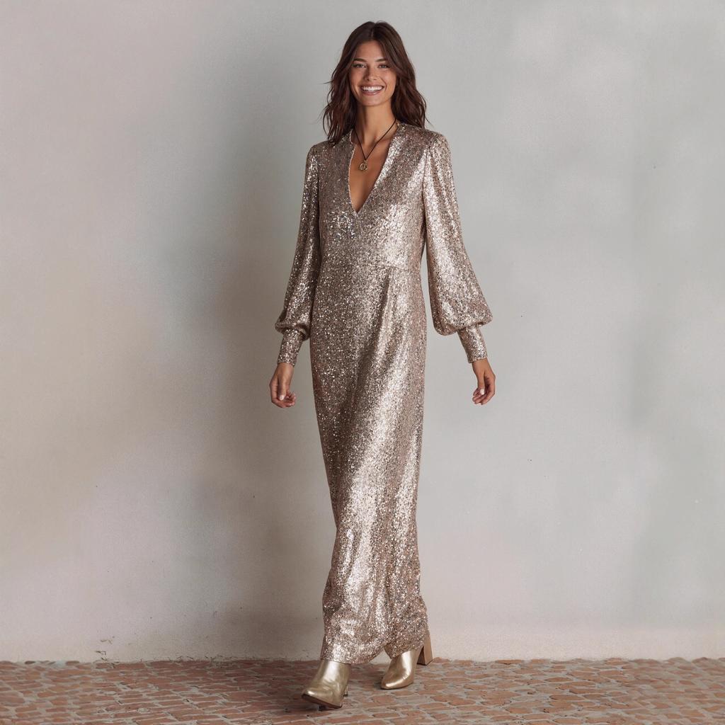 Sequin Long Sleeve Maxi Dress in Multiple Colors