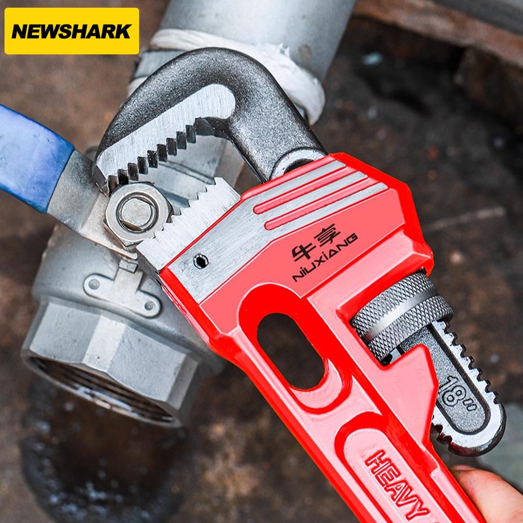 8in/10in/12in Heavy Duty Straight Pipe Wrench Adjustable Aluminum Plumber Wrench with Floating Hook Jaw I Beam Handle Red