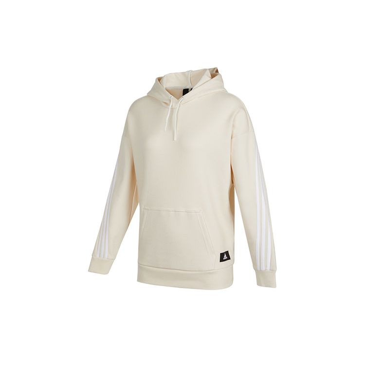 

Adidas SS22 Striped Print Logo Hoodie Women Sweatshirt Beige HC1636 S