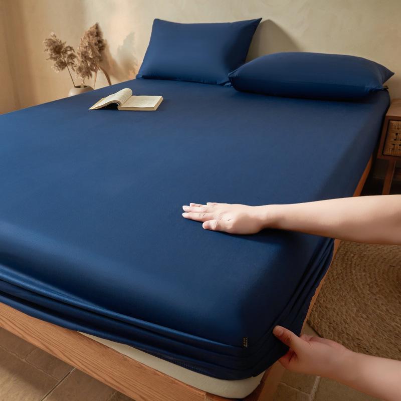 2026 Waterproof High-Rise Cotton Fitted Sheet Set - Plain Color, Summer-Ready, 3-Piece