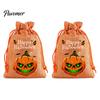 Trick or Treat Party Souvenirs 2Pcs Halloween Pumpkin Drawstring Bags for Candy Treats, Retro Burlap Rustic Linen Goodie Bags, Portable Kids