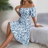 Euro Sommer Florales A-Linien-Kleid mit Rüschensaum für Freizeitkleidung