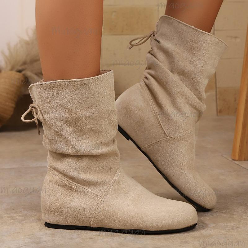 Autumn Winter Women's Boots Wedge Hidden Heel Shoes Thickened Plush Warm Booties Soft Faux Suede Lace-up Ankle Boots