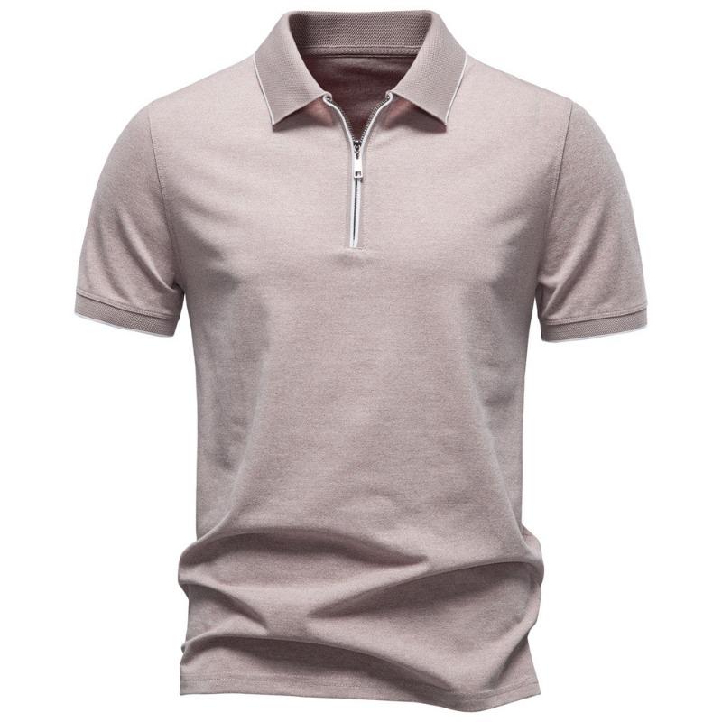 Men's Dark Grey Quarter Zip Polo Shirt Short Sleeve Summer Casual Top