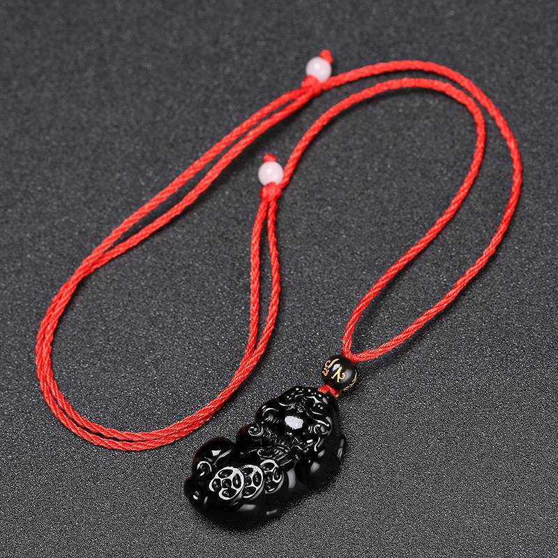 Natural Black Obsidian Pixiu Pendant Men s Necklace Women s Crystal Pendant Buddhist Bead Jewelry Obsidian