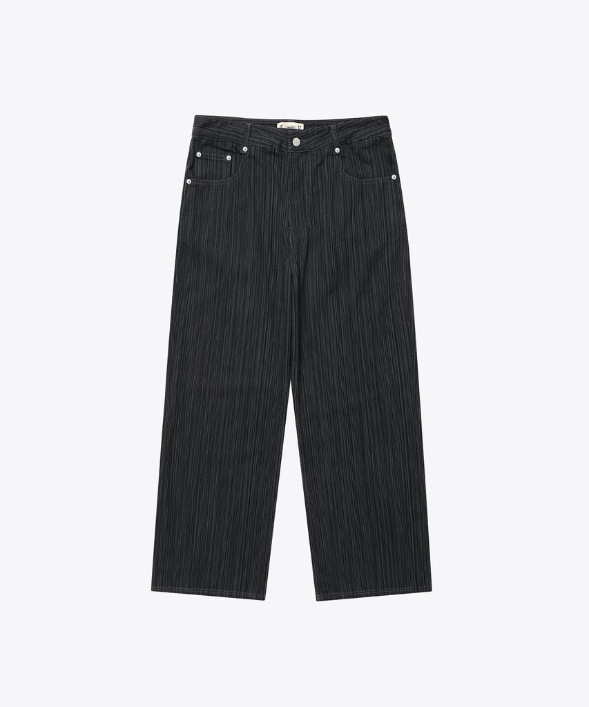 Gicheol Slub Jacquard Stripe Wide Pants (Black)