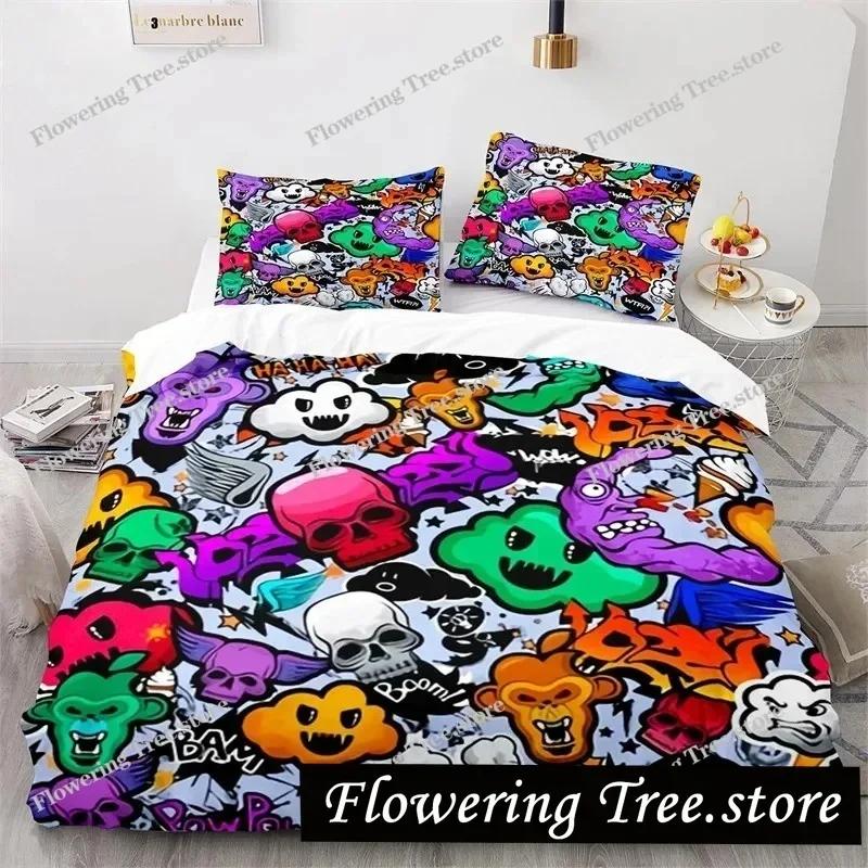 Graffiti Hip Hop Modern Street Art Bedding Set Boys Girls Twin Queen Size Duvet Cover Pillowcase Bed Kids Adult029