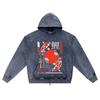 DTG Print Knitted Denim Zip-Up Hoodie Japanese_streetwear 3 Brother Print Zipper Hoodies  