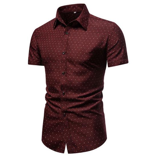 Camicia da Uomo Formale Monopetto Revers Stampa a Pois Camicia Estiva da Lavoro