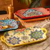 Bohemian Binaural Dinner Plates Ceramic Plate Large Rectangular Fish Plate Ceramic Sushi Dish for Home Kitchen Restaurant Gift