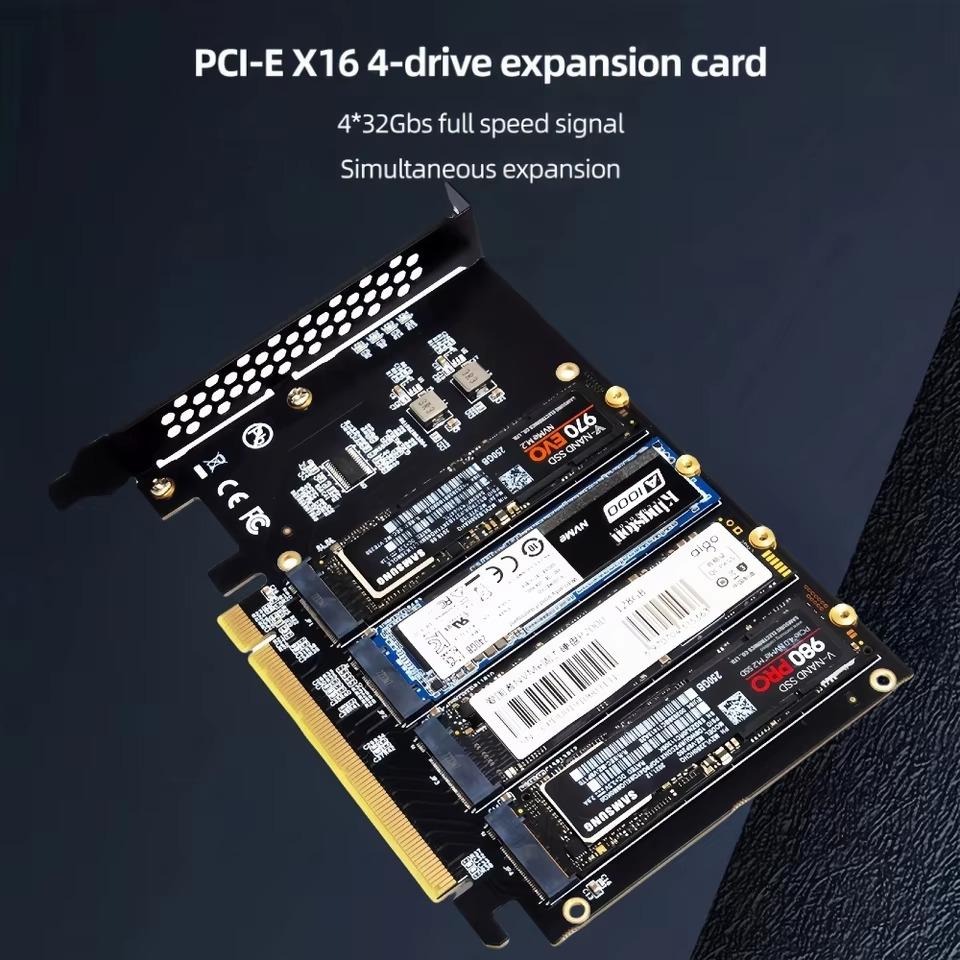 4 Port M.2 NVME SSD To PCIE X16 Adapter Converter Card Support 2230/2242/2260/2280 Host Controller Expansion Card LED Indicator