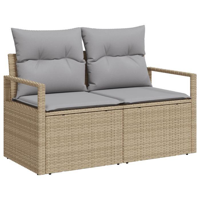 Ensemble de Canapé de Jardin 7 Pièces avec Coussins Beige Poly Rattan, Canapé de Jardin 2 Places avec Coussins Beige Poly 3359539