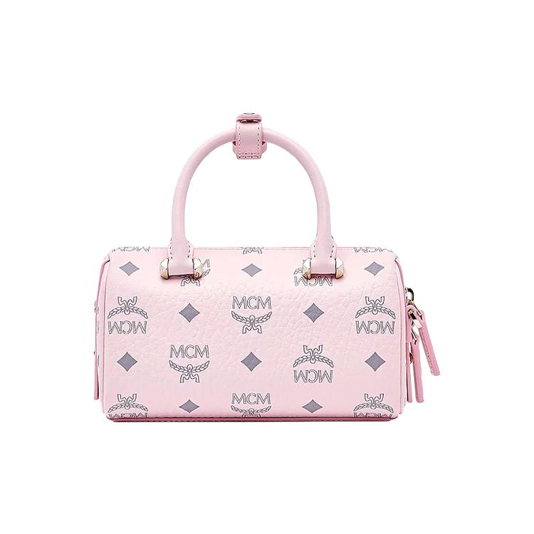 New MCM SAMBYPEN Collaboration Visetos Cow Leather Boston Bag, Shoulder Bag, Crossbody Bag Mini Women's Cherry Blossom Pink MWBBASP01QH001