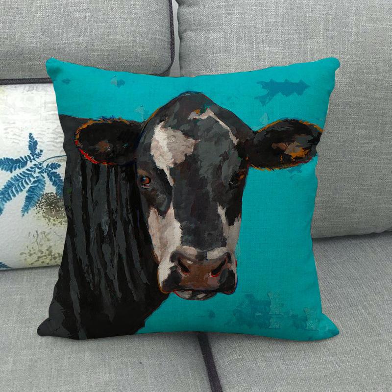 Cow-Themed Color Oil Painting Digital Printing Short Plush Pillow Covers For Car Sofa Office Cushion Cover Home Goods