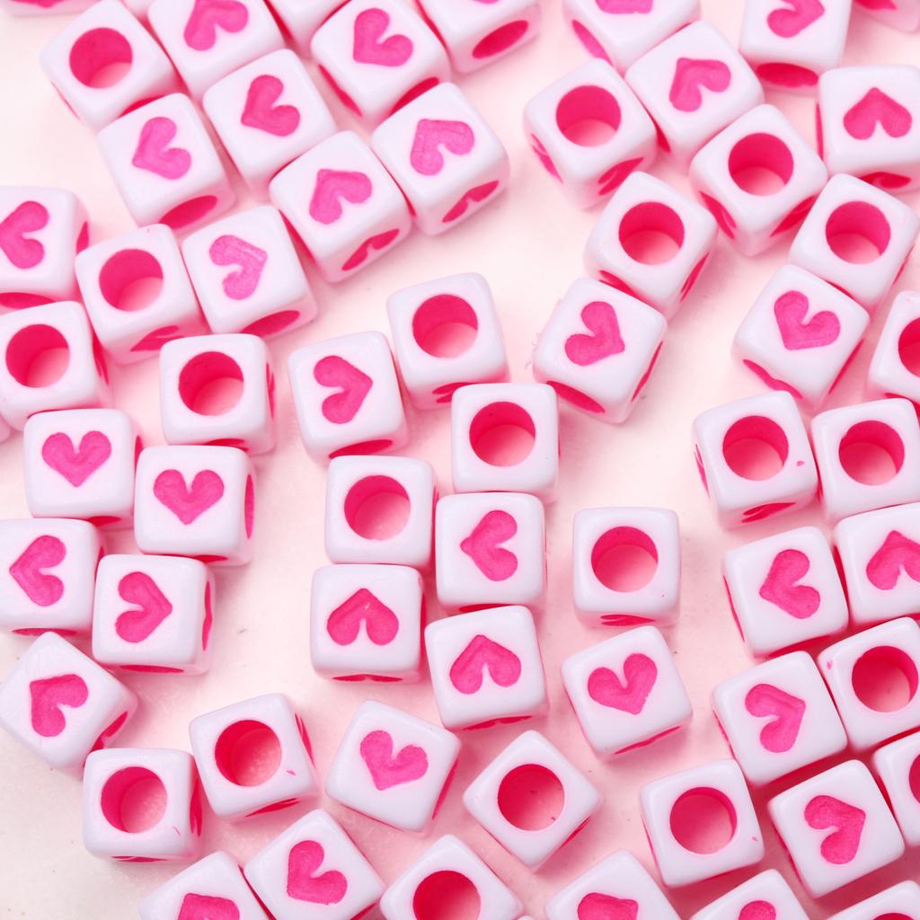 Home Party Supplies 80Pcs Heart Square Shape Loose Beads For Jewelry Making DIY Bracelet Necklace Accessories 6mm Cubic Beads Acrylic