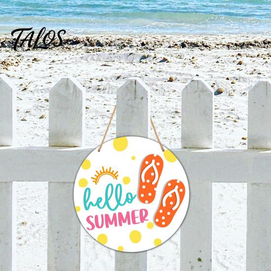 Beach House Accessories Hello Summer Door Sign, Ice Pop Flip Flop Welcome Hanger, Outdoor Patio Decor Farmhouse Hanging Wooden Wreath for Front