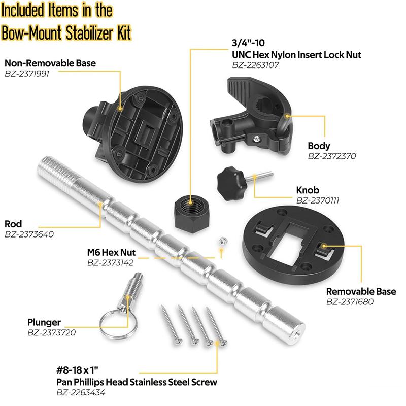 Electric Steer Trolling Motor Stabilizer Mount Support for Minn Kota Terrova, Riptide, Ulterra, PowerDrive Includes Extra Rod