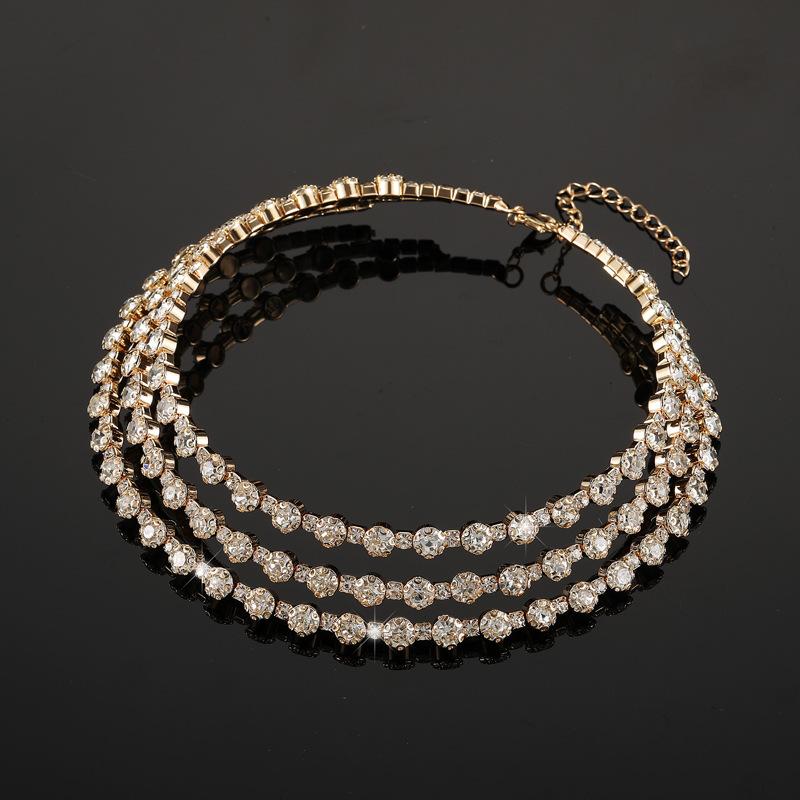 Bridal Diamond Collar Set Jewelry Full Diamond Crystal Necklace Earrings Bracelet Three-piece Set