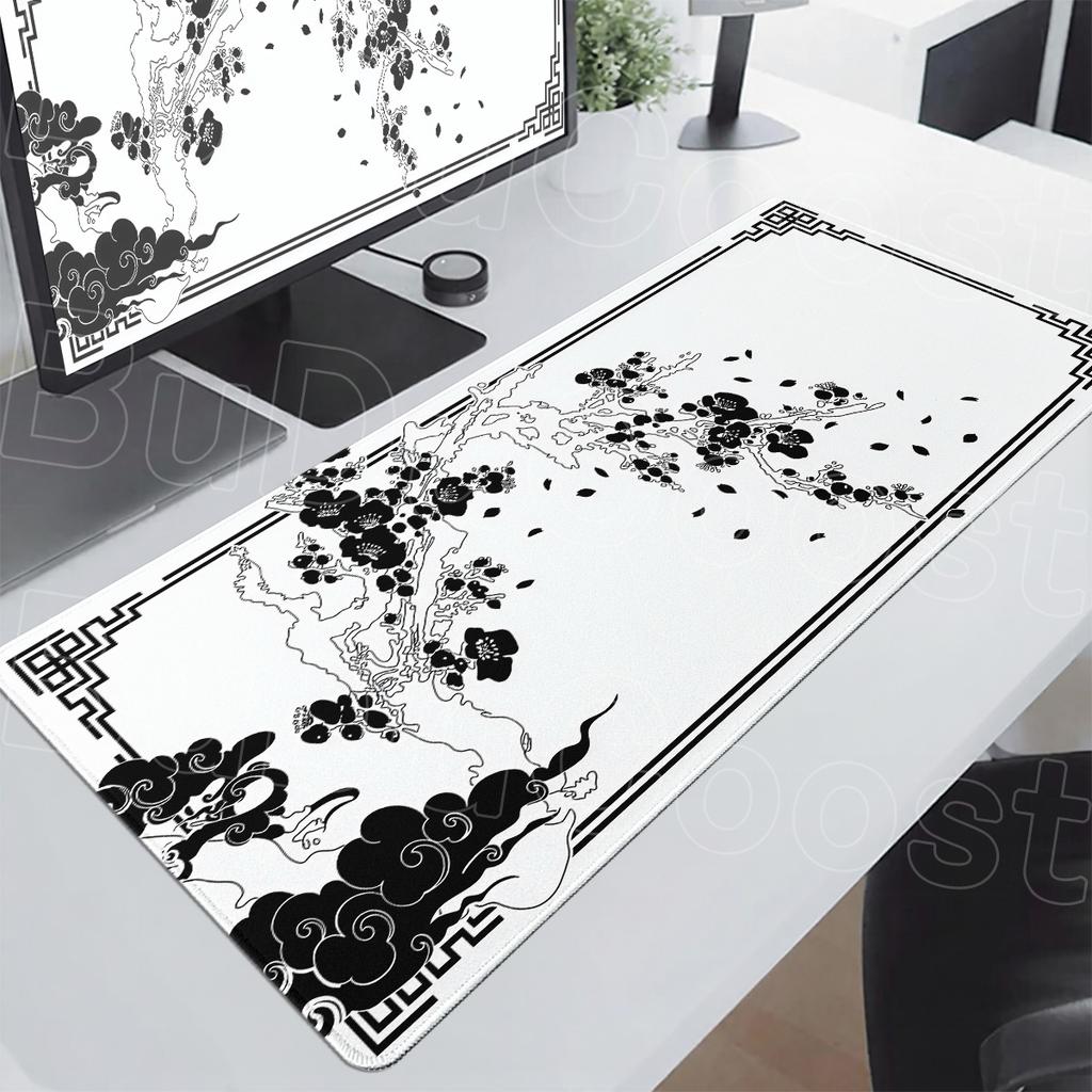 Teclado de Juego de Escritorio Nuevo Negro Flor de Cerezo para Ordenador Grande Alfombrilla de Ratón Rápida XXL Anime Oficina Alfombra Antideslizante Linda Alfombrilla de Ratón Flor de Cerezo