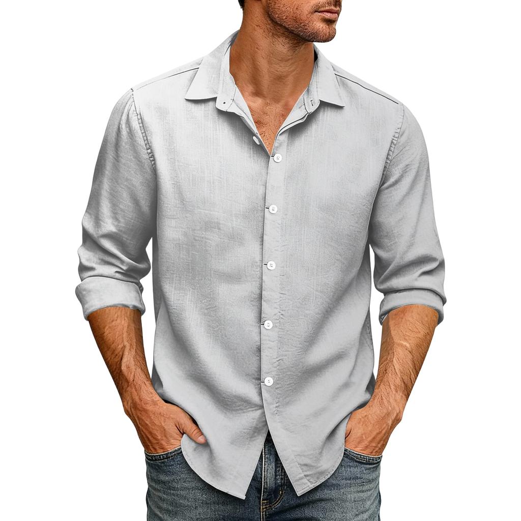 Men's Loose Fit Long Sleeve Button Down Shirt Vintage Casual Versatile Breathable Top for Commute Outdoor Daily Wear
