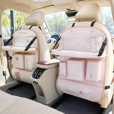 Organizador de Encosto de Banco de Carro de Couro Deluxe-Armazenamento Multifuncional, Bandeja de Mesa de Jantar Dobrável, Protetor Anti-Chute, Acessório Decorativo para Carro
