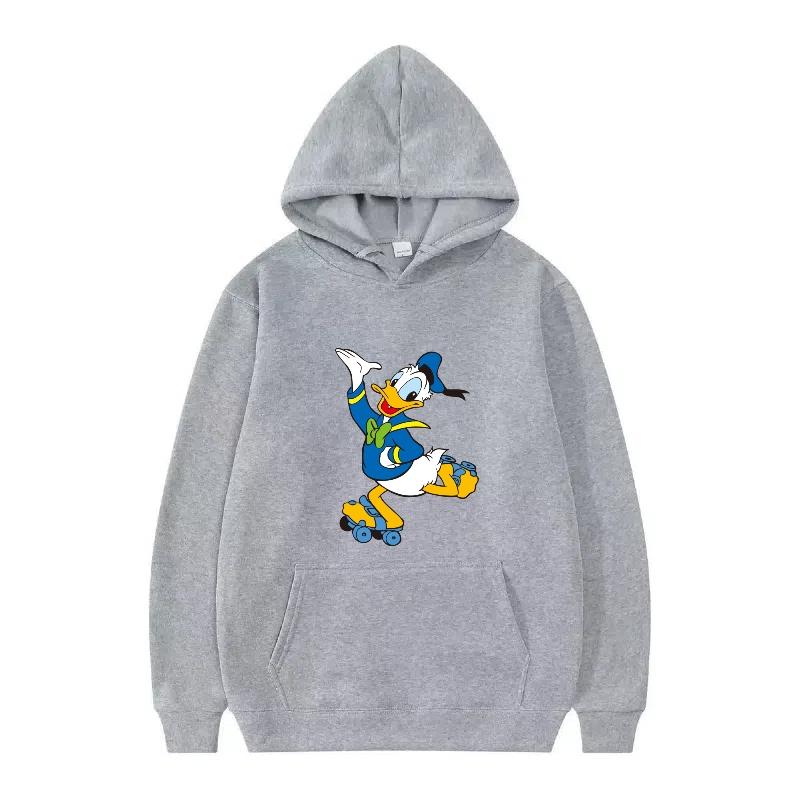 Disney Donald Duck Muster Damen Fleece Sportlich Locker Grau Herbst Oberteile Kleidung Pullover Damen Günstig Y2k Hoodies Herren Sweatshirts