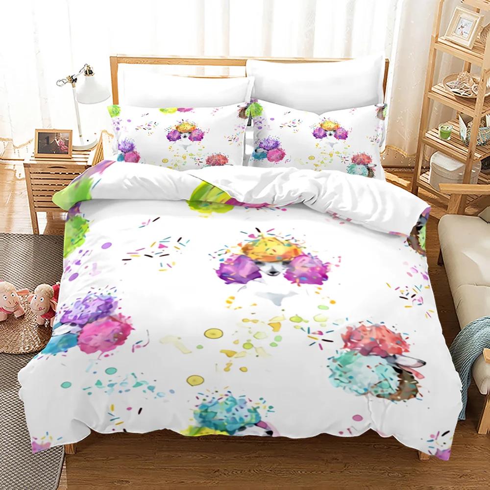 Poszewka na kołdrę z kreskówkowym psem Ładna ilustrowana szczeniak zwierzęcy abstrakcyjny obraz sztuka sypialniana dekoracje poszewka na kołdrę dla dzieci