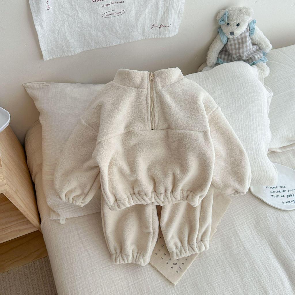 Koreanischer Stil Herbst Baby & Kleinkind Doppelseitiger Fleece Trainingsanzug - Zweiteiliges Set