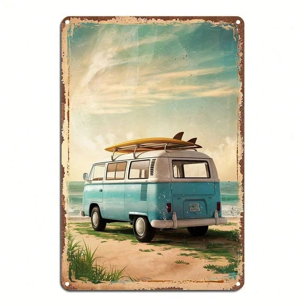 

Vintage Surf Van Beach Scene Metal Poster 8x12 Inch Waterproof Iron Wall Decor for Bar