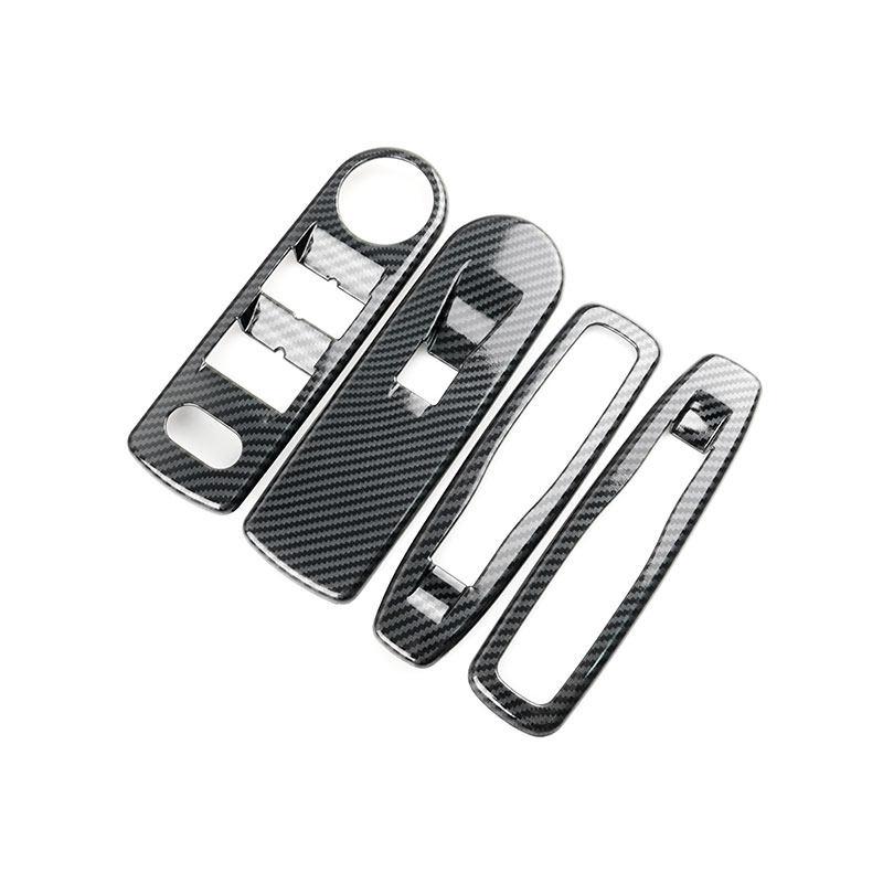 For Renault Clio 4 Clio4 2013-2016 LHD Carbon Fiber Texture Car Styling Door Armrest Panel Window Switch Button Frame Cover Trim