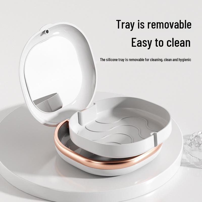 Portable Orthodontic Retainer & Denture Storage Box with Mirror and Braces Soaking Feature