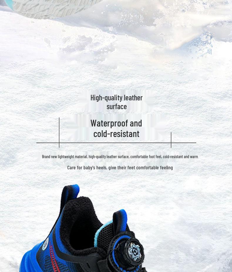 2025 Winter Boys' Waterproof Sports Shoes: Cotton-Leather, Velvet-Lined, Warm Running Shoes for Primary School