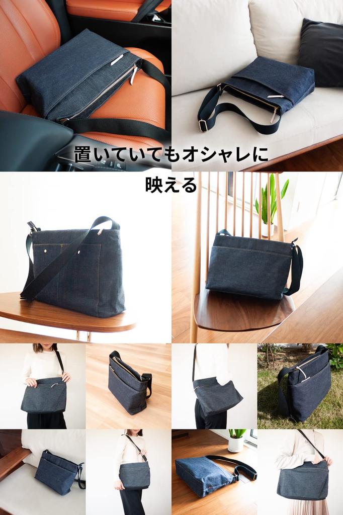 Shoulder Bag Okayama Denim A4 Multiple Storage Crossbody Indigo Blue [Need Network] Women's