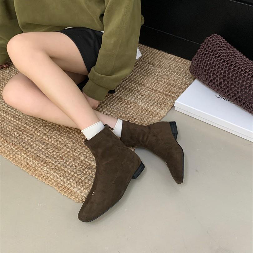 Skinny Chelsea Boots Women's Thick Heel Side Zipper Square Head British Martin Boots Short Women's Boots