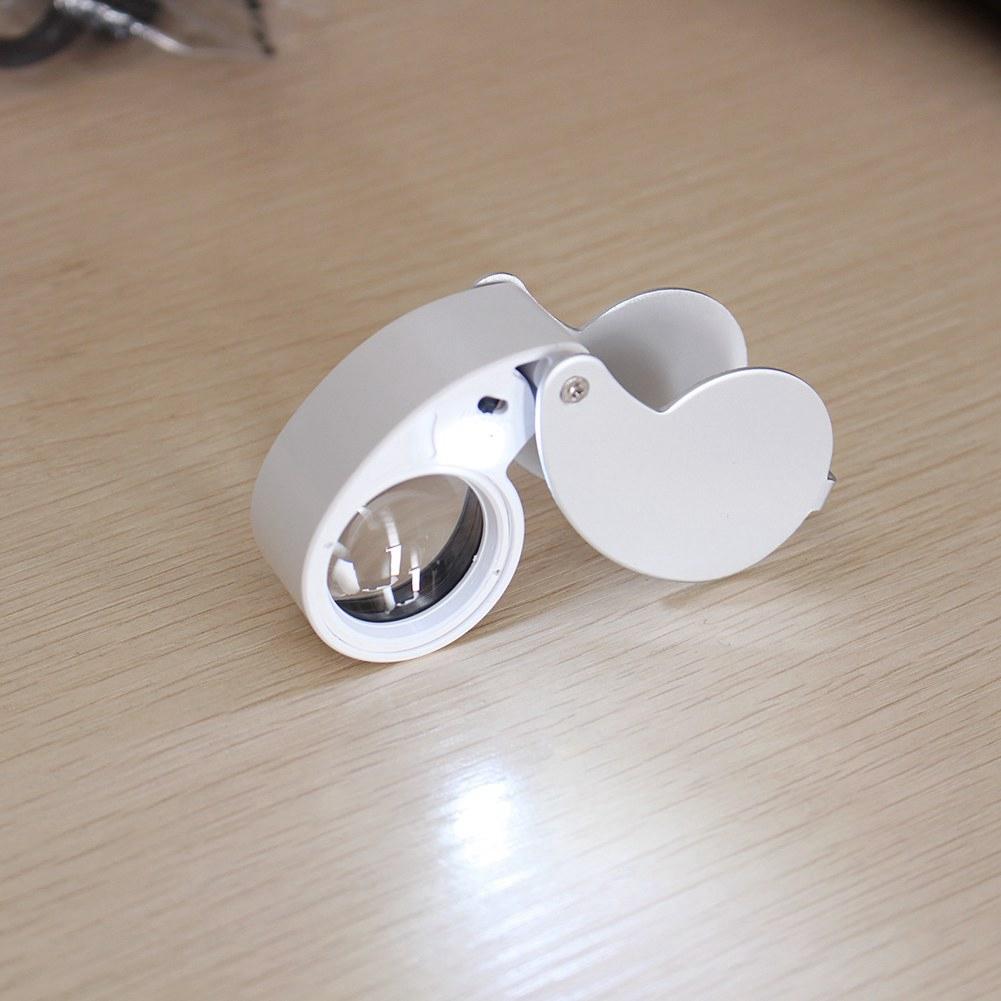 Silber 40X Leselupe Glas Juwelierlupe Beleuchtete Lupe mit LED-Lampe