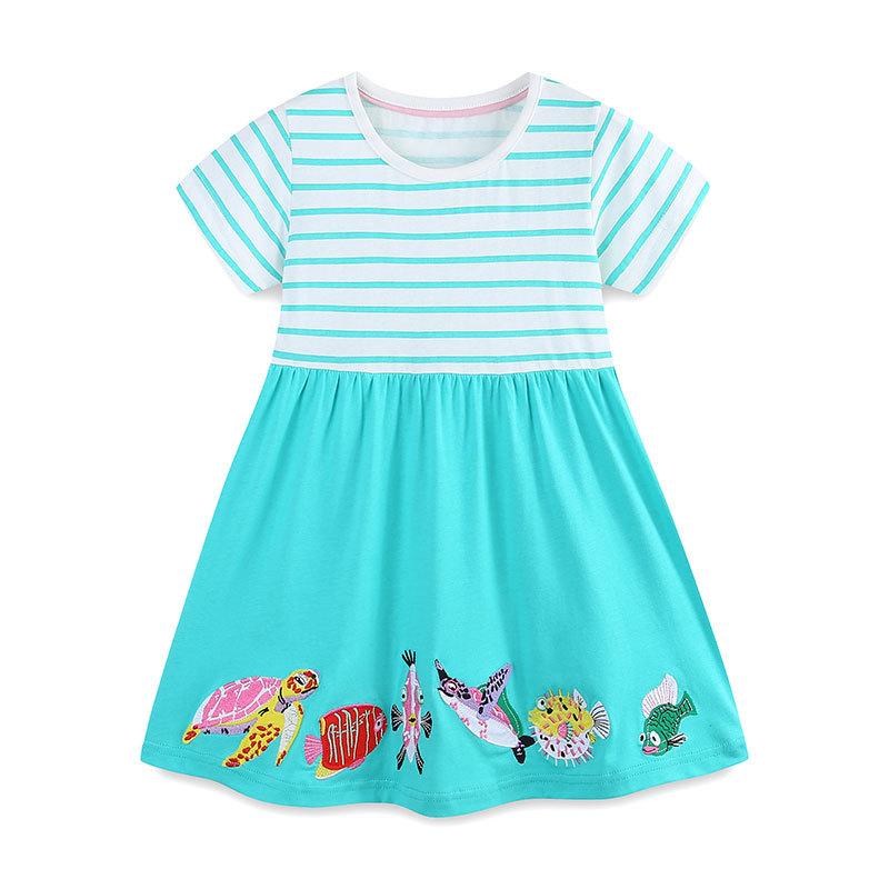 Girls  Summer New Arrival Dress with Appliqué Embroidery Children s Princess Dress Knitted Cotton Crew Neck Short Sleeve Children s Dress 2Y(90cm)