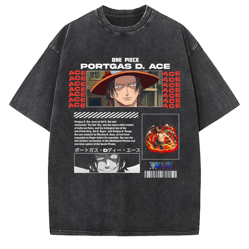 One Piece Poster Marine Printed Tshirt Mens and Womens Washed Tshirt High Quality Vintage Cotton Tshirt Harajuku Tops