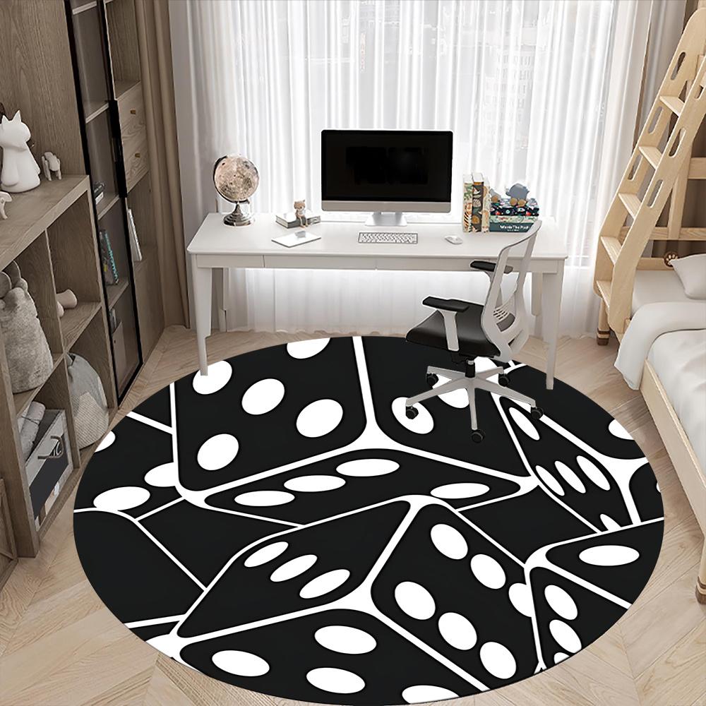 1pc Dice Pattern Office Round Area Rug, Indoor Mat Suitable ForOffice, Under Office Chairs Bedroom Living Room Home Decor, Room Decot248