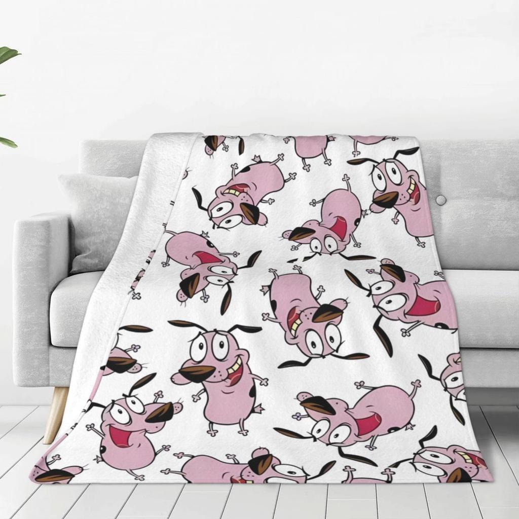 Warm Soft Blanket Travel Cowardly Dog C-Courage Collage Bedding Throws Flannel Bedspread For Home Decor Aesthetic Sofa Bed Cover