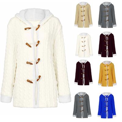 Women Casual Knit Button Long Sleeve Cashmere Thick Warm Hooded Cardigan Coat