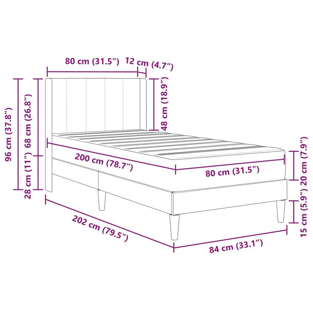 Bed Frame with Mattress and Headboard Blue 80 x 200 cm Velvet