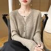 Autumn Korean Slimming V-Neck Wool Cardigan - Women's Long Sleeve Loose Fit