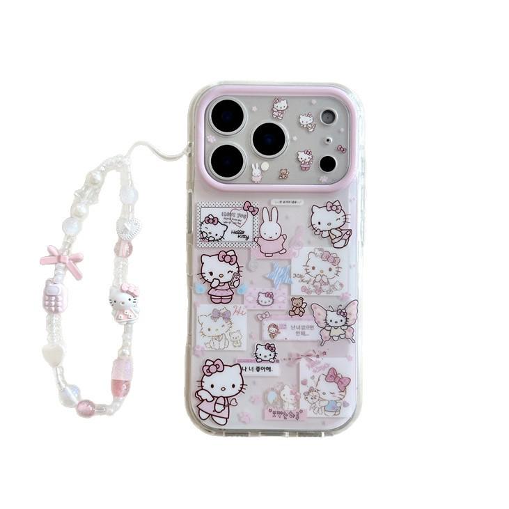 Retro Angel Cat & Rabbit Chain iPhone Case for 17 Pro Max/16 Pro Max/15 Pro - Girly Design
