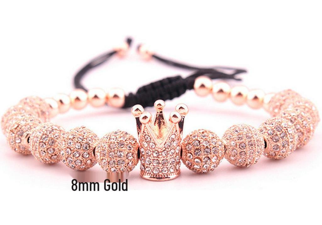 8mm White Zircon CZ Crown Woven Bracelet