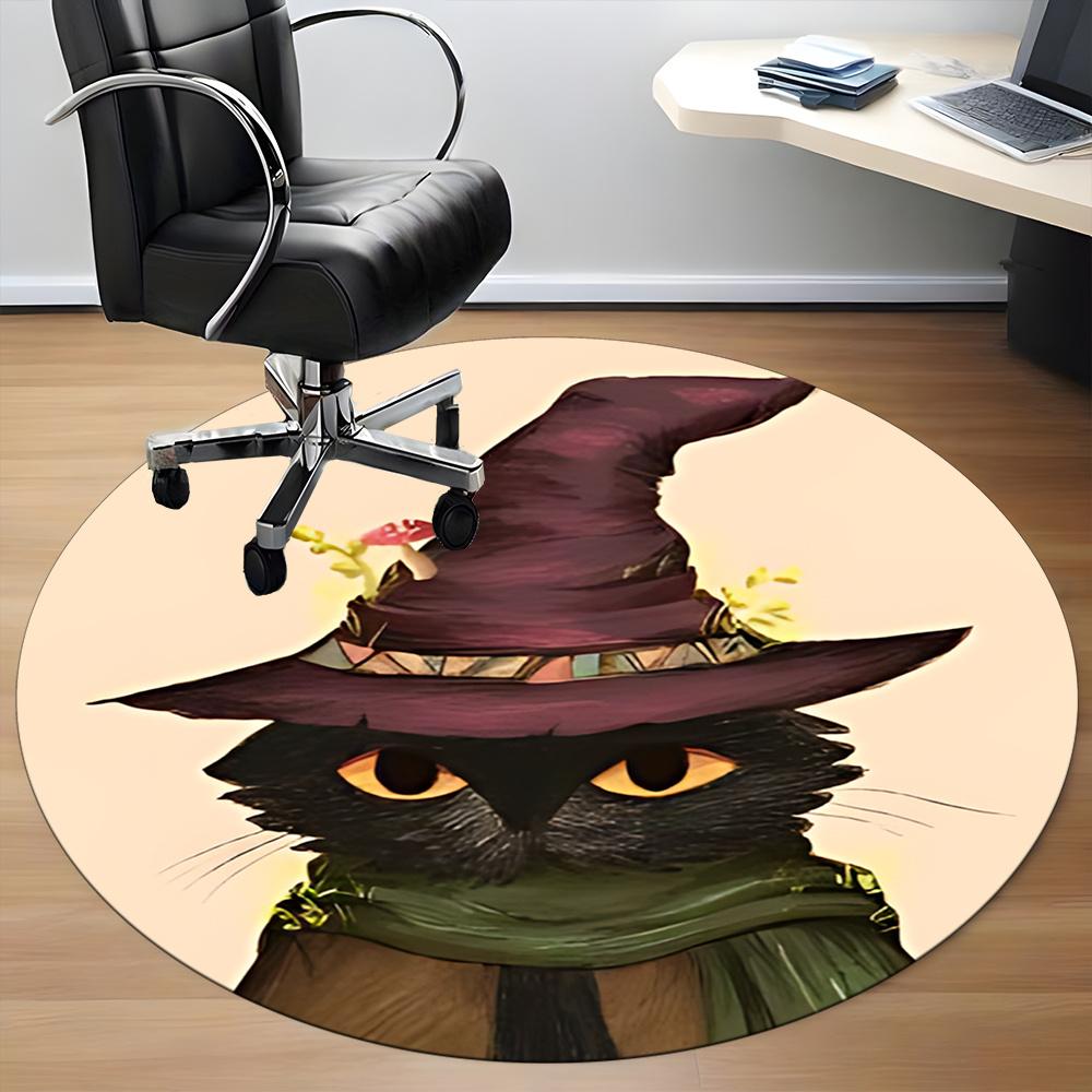 1pc Witch Cat Office Round Area Rug, Indoor Mat Suitable ForOffice, Under Office Chairs Bedroom Living Room Home Decor, Room Deco q031