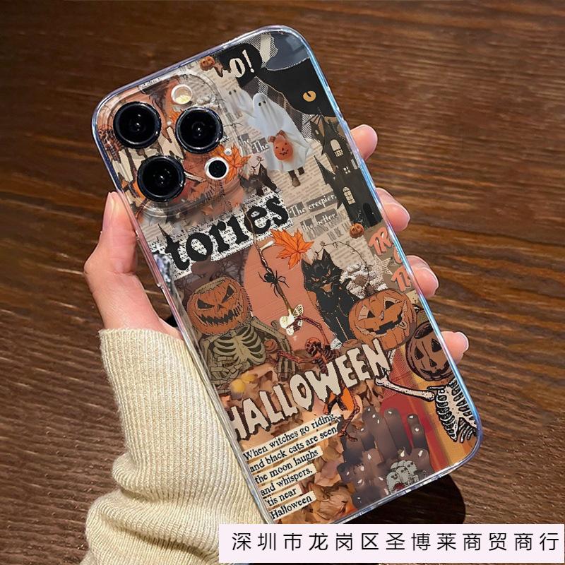 Halloween Pumpkin Illustration for Apple iPhone11/12/13/14/15/16ProMax Transparent Case 8