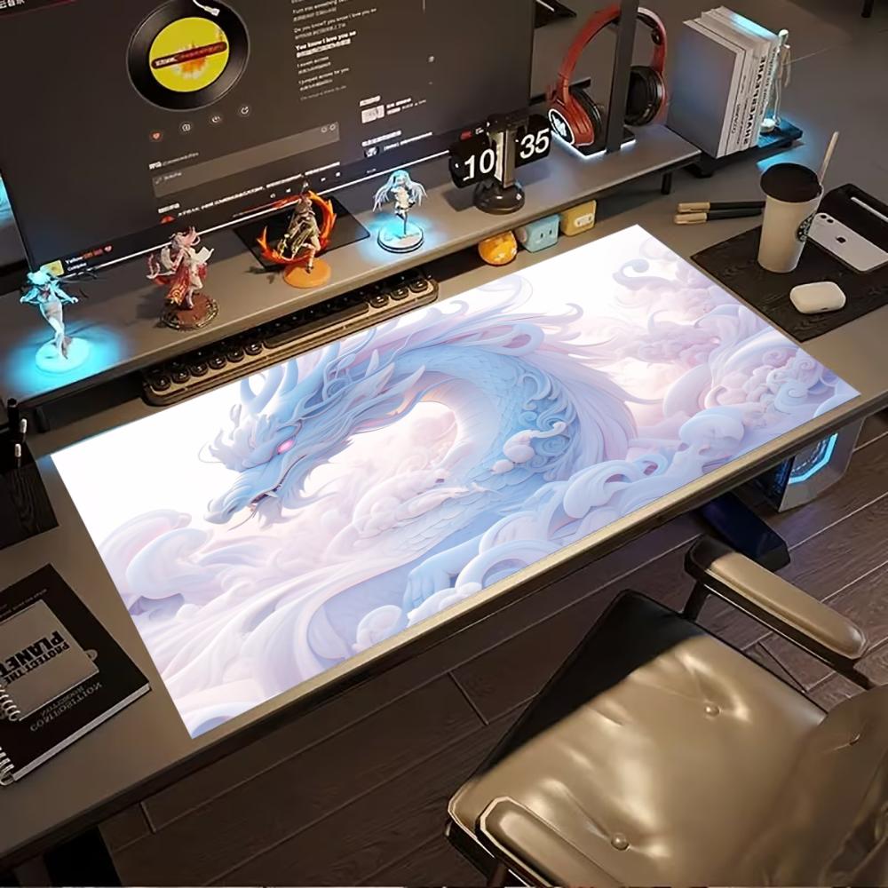 Oriental Ice Dragon Desk Mat Chinese Myth Gaming Mouse Pad Non Slip Rubber Extended Keyboard Laptop Office Workstation Pad